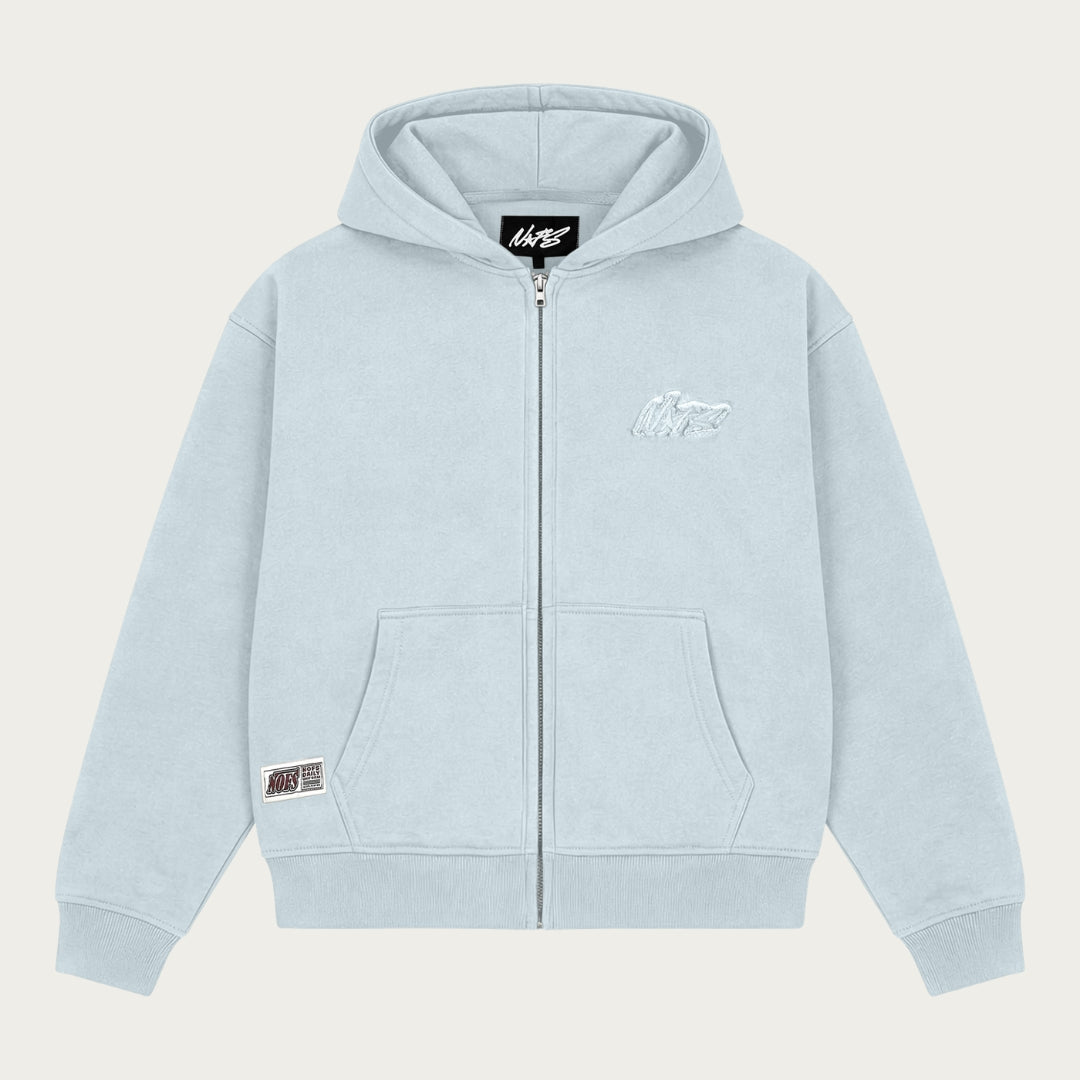NOFS Baby Blue Zip Hoodie mit tonaler Stickerei NOFS Baby Blue Zip Hoodie mit tonaler Stickerei