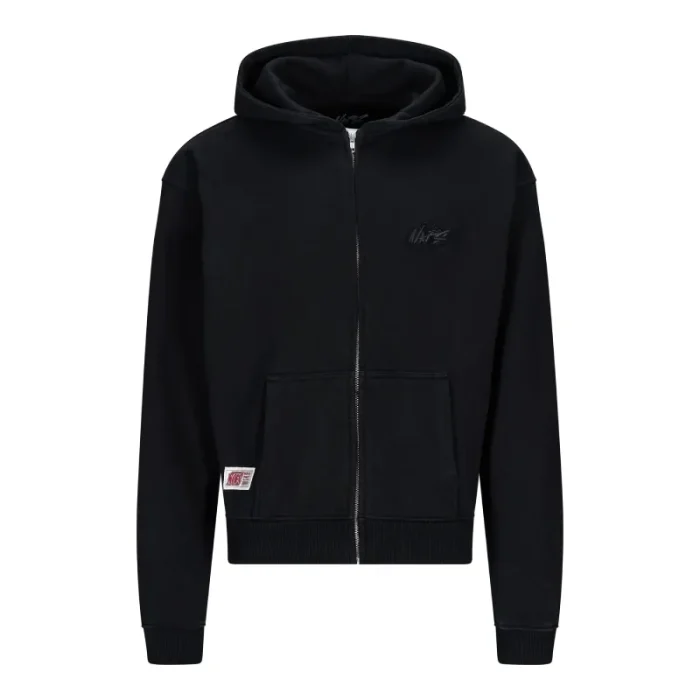 NOFS Black Zipper Hoodie mit tonaler Stickerei