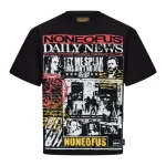 NOFS Black T-Shirt mit Newspaper Print Grafik