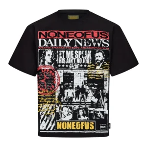 NOFS Black T-Shirt mit Newspaper Print Grafik