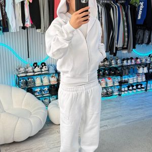 NOFS Weißer Zip-Hoodie Jogginghose Set