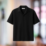 NOFS Black Textured T-Shirt mit Knopfleiste und Reverskragen