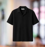 NOFS Black Textured T-Shirt mit Knopfleiste und Reverskragen