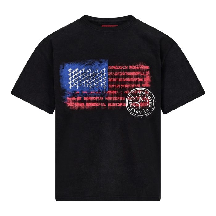 NOFS Black Vintage T-Shirt mit US Flag Graphic Print NOFS Black Vintage T-Shirt mit US Flag Graphic Print