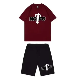 NOFS Wine Red Shorts Set mit Trapstar Logo Print