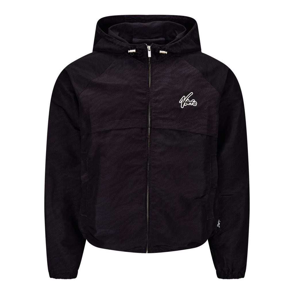 NOFS Black Windbreaker mit Wave Pattern Print