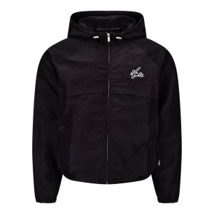 NOFS Black Windbreaker mit Wave Pattern Print
