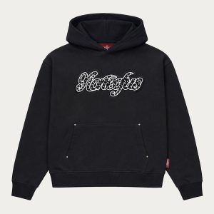 NOFS Black Studs Hoodie mit Script Logo und Studs
