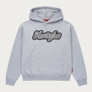 NOFS Grey Studs Hoodie mit Script Patch Detail
