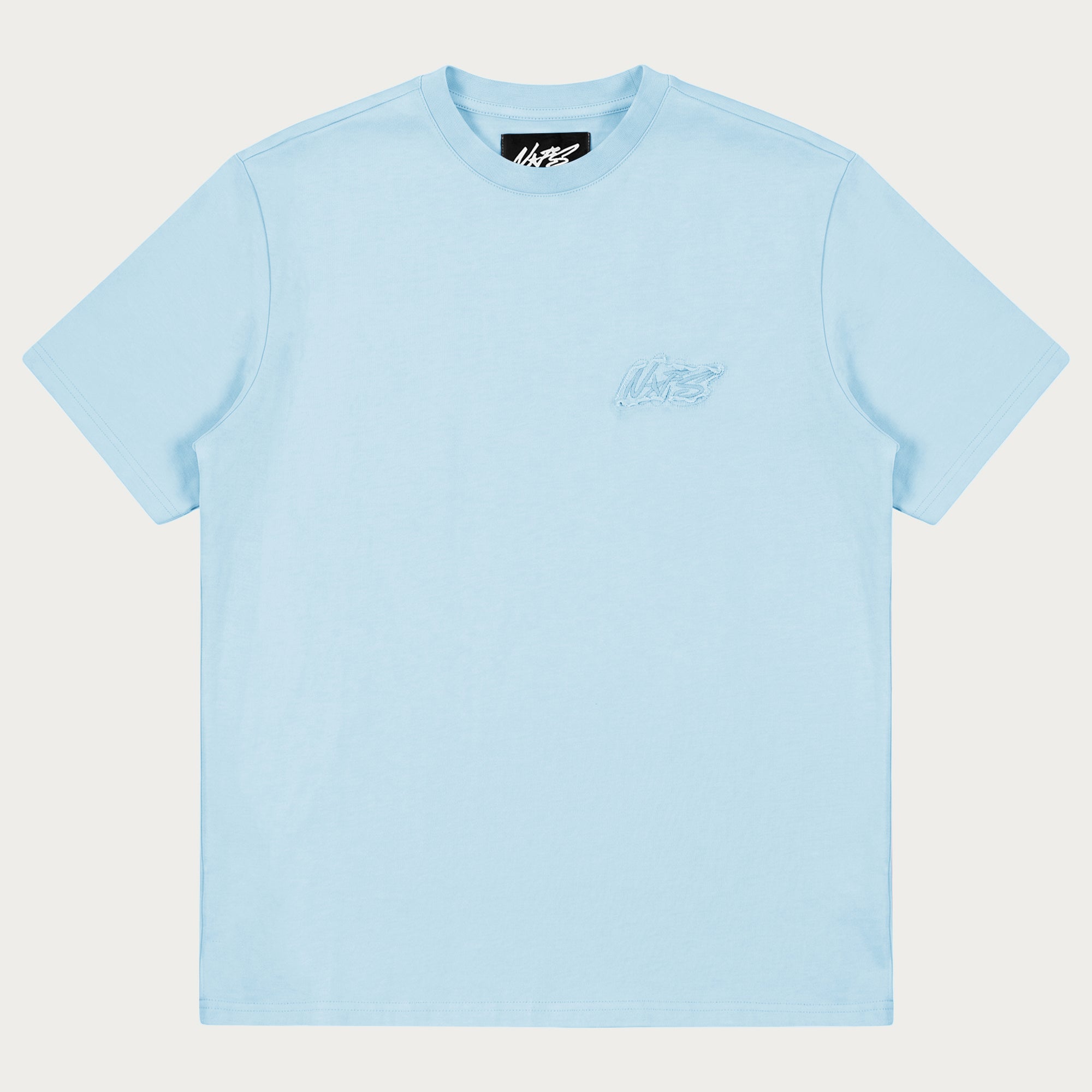 NOFS Baby Blue T-Shirt mit tonaler Script Stickerei NOFS Baby Blue T-Shirt mit tonaler Script Stickerei