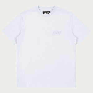 NOFS White Basic T-Shirt mit tonaler Script Stickerei