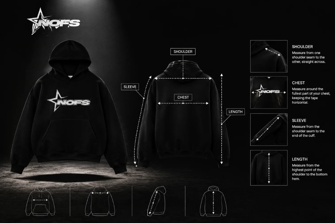 NOFS Hoodie Größentabelle: Perfekte Passform finden