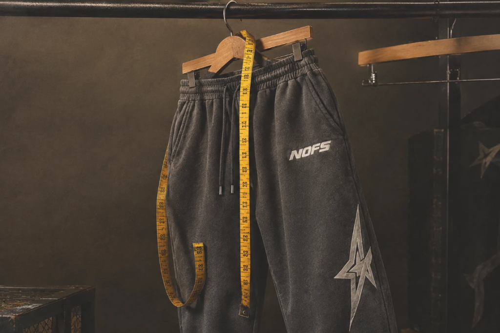 NOFS Grey Open Leg Jogger in Größe M getragen von einem 180cm Träger von vorne