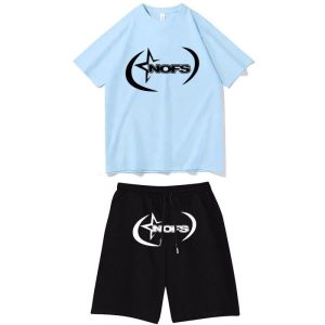 NOFS Baby Blue Black Shorts Set mit Contrast Print
