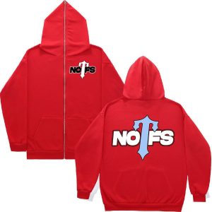 NOFS X Trapstar Zip Up Red Hoodie mit Sky Blue Print