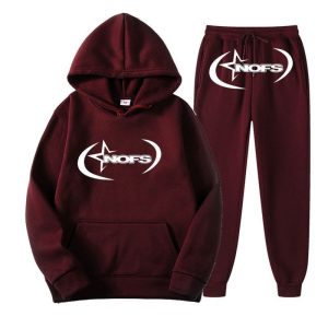 NOFS Burgundy Tracksuit mit weißem Star Logo Hoodie und Jogger Set