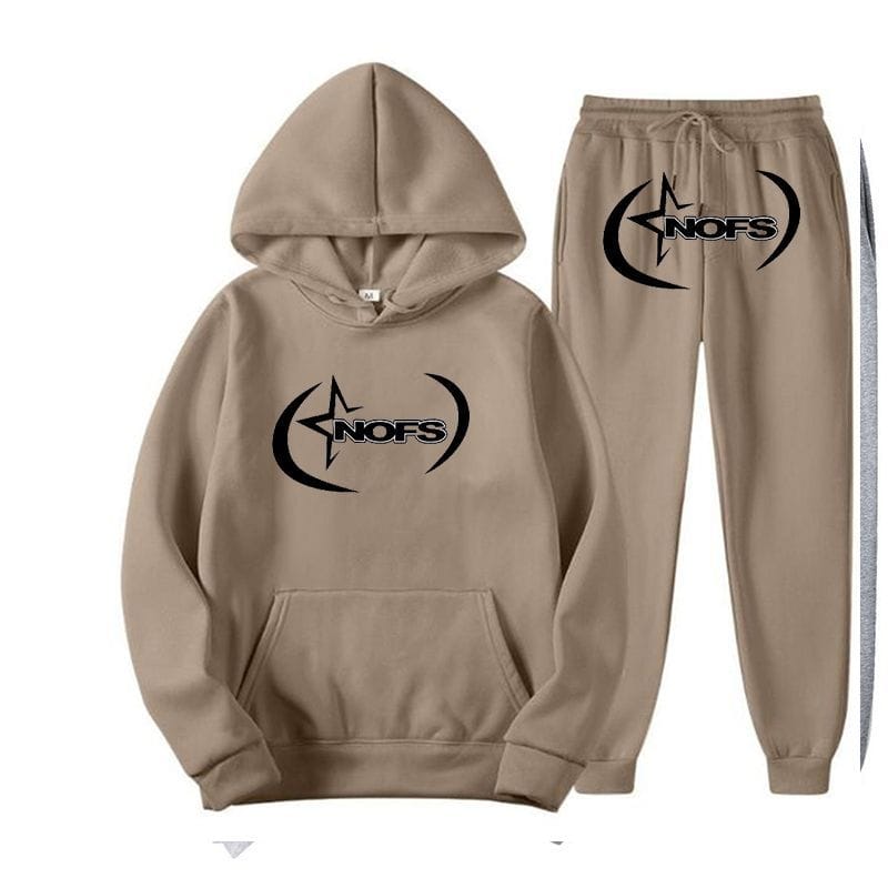 NOFS Beige Tracksuit mit schwarzem Star Logo Hoodie und Jogger Set NOFS Beige Tracksuit mit schwarzem Star Logo Hoodie und Jogger Set