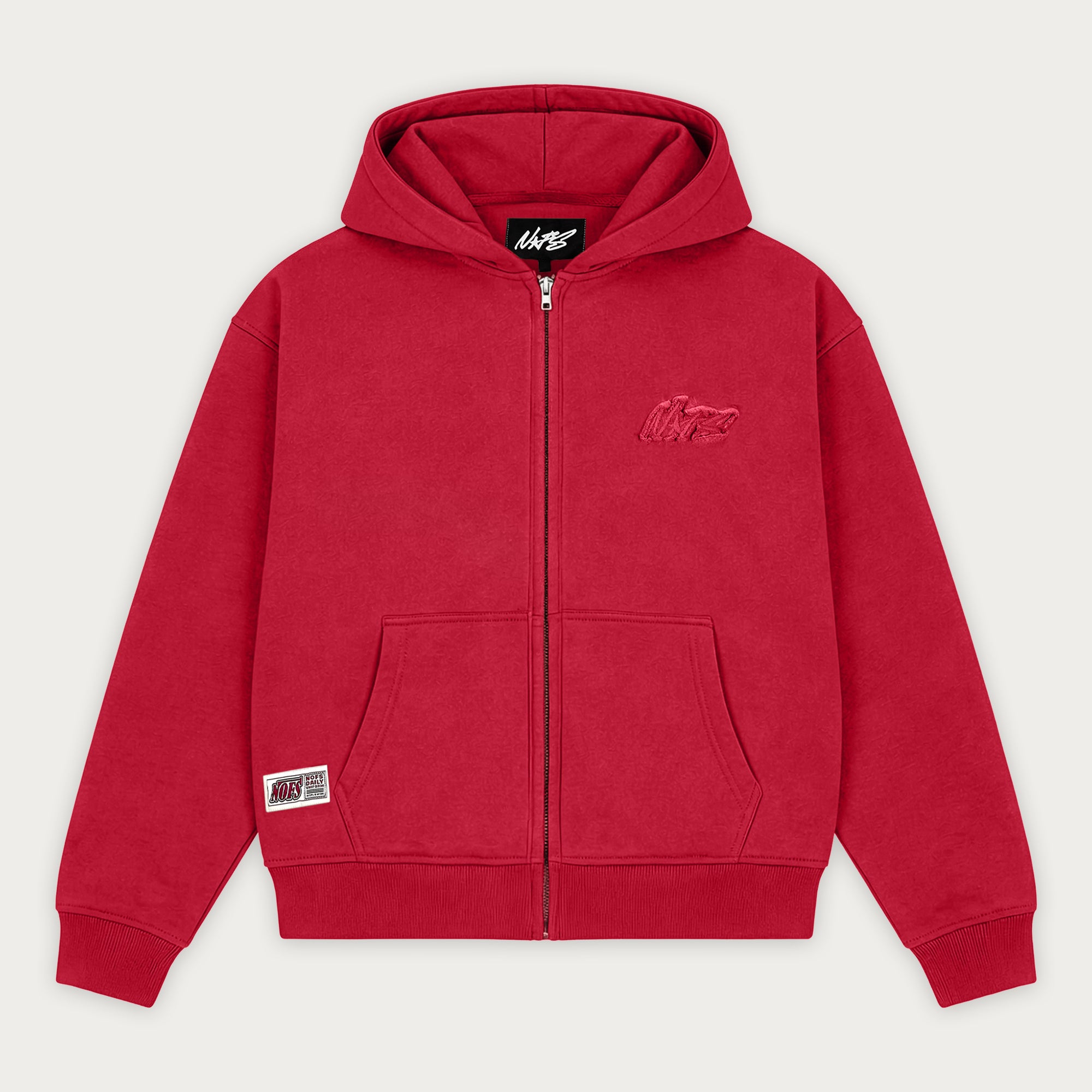 NOFS Red Zip Hoodie in sattem Rot mit Reißverschluss NOFS Red Zip Hoodie in sattem Rot mit Reißverschluss