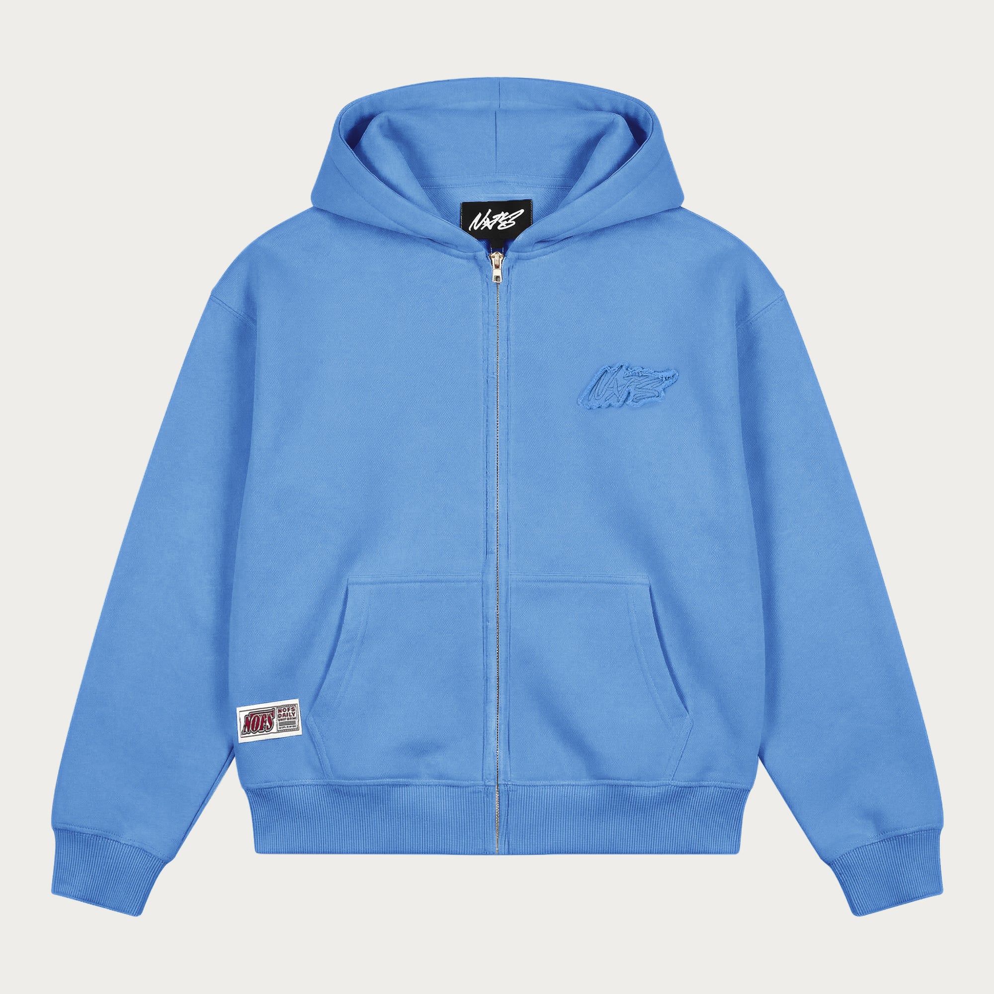 NOFS Sky Blue Zip Hoodie mit 3D Puff Logo NOFS Sky Blue Zip Hoodie mit 3D Puff Logo